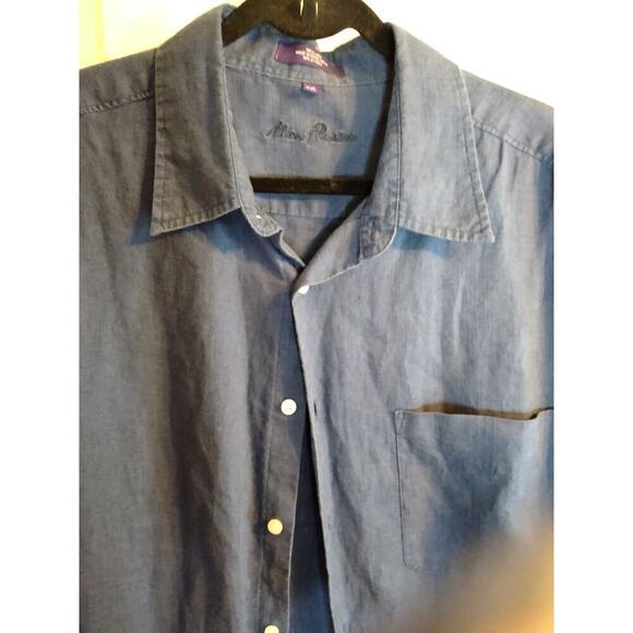 Alan Flusser Button Down Shirt Blue 100% Linen Sz XXL - Picture 2 of 9